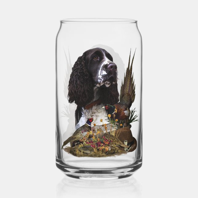 English Springer Spaniel with pheasant    Can Glass (Front)