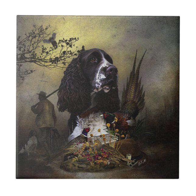 English Springer Spaniel with pheasant     Ceramic Tile (Front)