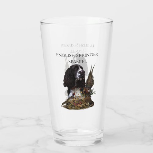 English Springer Spaniel with pheasant    Glass