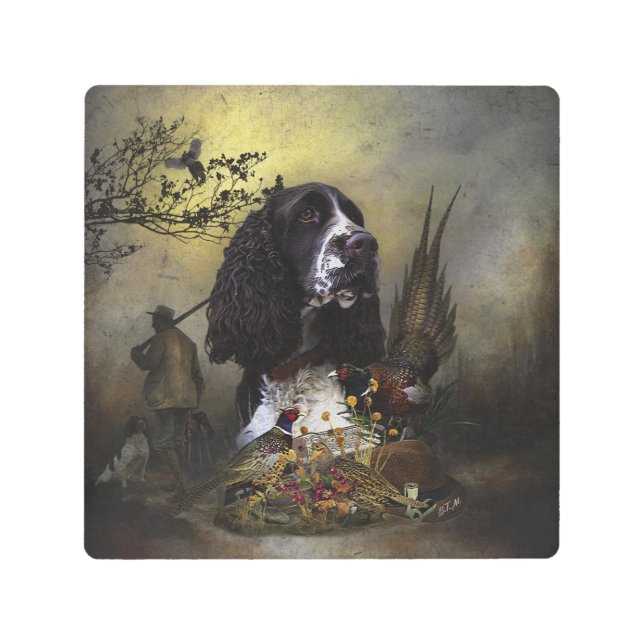 English Springer Spaniel with pheasant   Metal Print (Front)