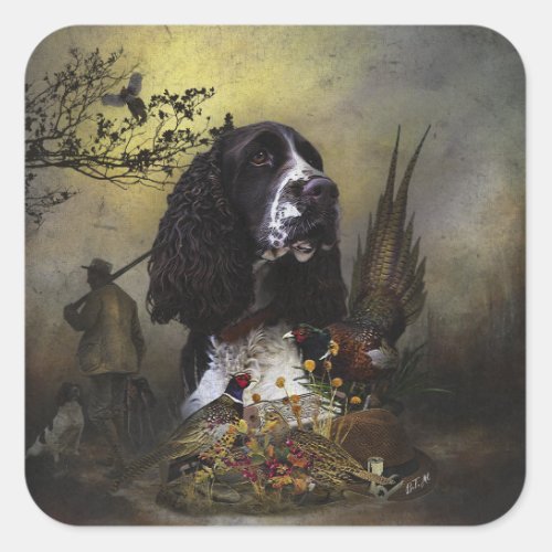 English Springer Spaniel with pheasant   Square Sticker