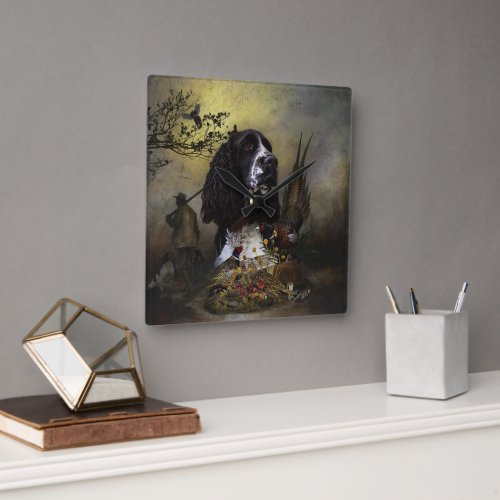 English Springer Spaniel with pheasant    Square Wall Clock