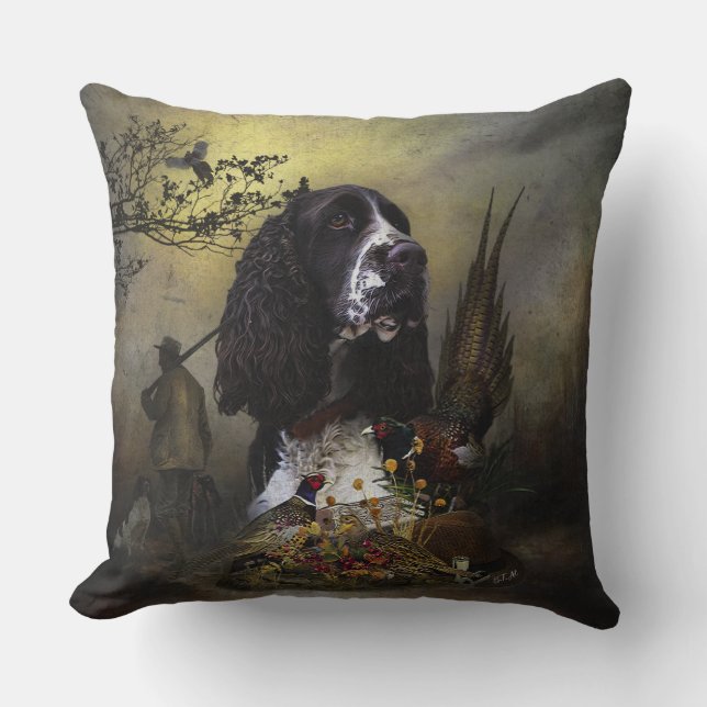 English Springer Spaniel with pheasant   Throw Pillow (Front)
