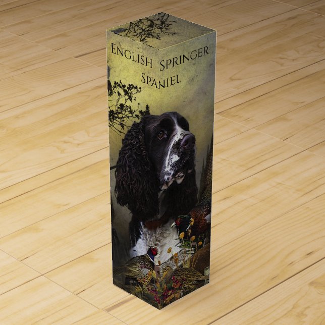 English Springer Spaniel with pheasant    Wine Box (Front)