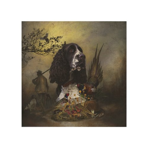 English Springer Spaniel with pheasant  Wood Wall Art