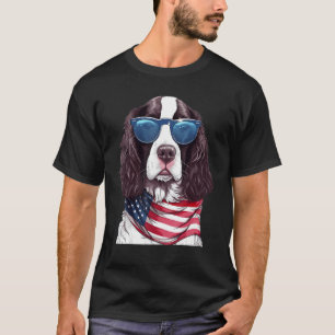 English Springer Spaniel with USA Flag 4th of July T-Shirt