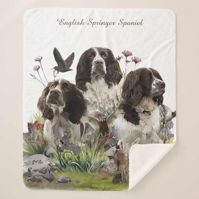English Springer Spaniels ,Art Sherpa Blanket (Front)
