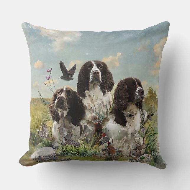 English Springer Spaniels ,Art Throw Pillow (Front)