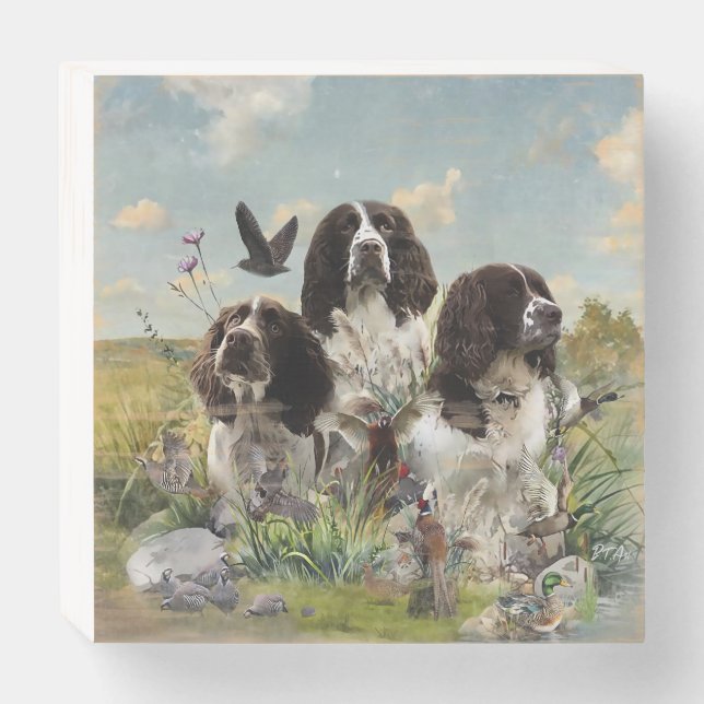 English Springer Spaniels ,Art Wooden Box Sign (Front Horizontal)