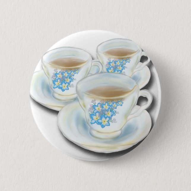 English Tea Set - China with forgetmenot flowers Pinback Button (Front)