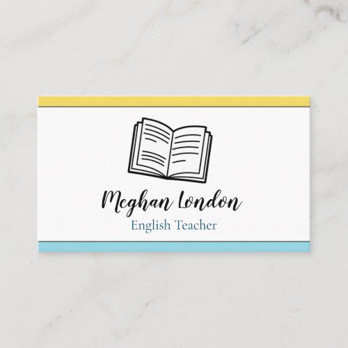 English Teacher Blue  Yellow Instructor Educator Business Card