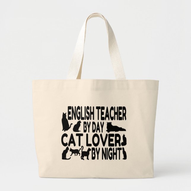 English Teacher Cat Lover Large Tote Bag (Front)
