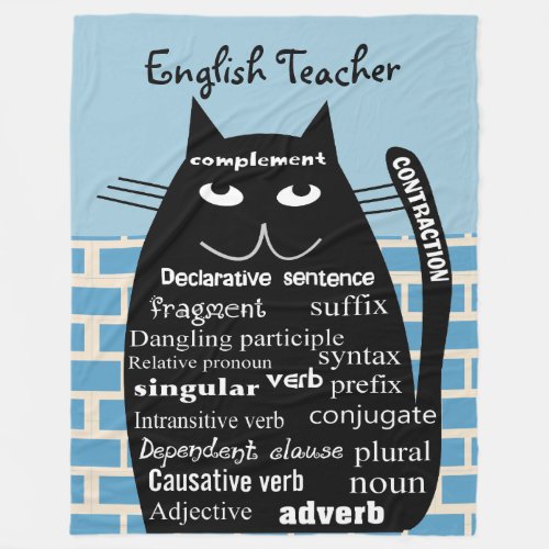 English Teacher Fleece Blanket Grammar Cat
