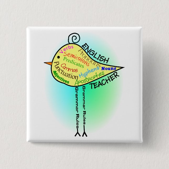 English Teacher "Grammar Bird" Gifts Button (Front)