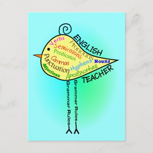 English Teacher Grammar Bird Gifts Postcard