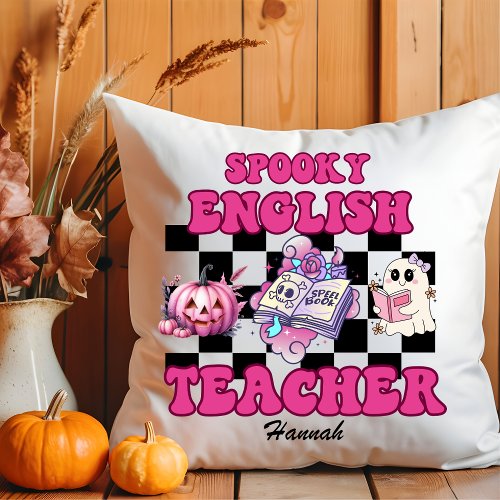 English Teacher Personalized Name Halloween Gift Throw Pillow