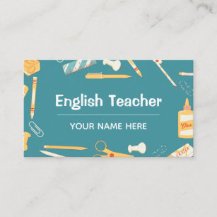 English Teacher School Things Pattern Home Tutor Business Card