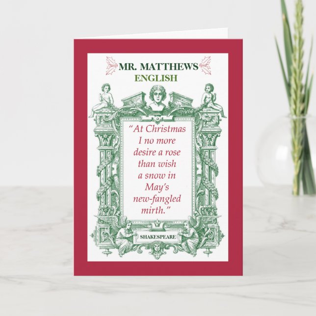 English Teacher Shakespeare Historical Christmas Holiday Card (Front)