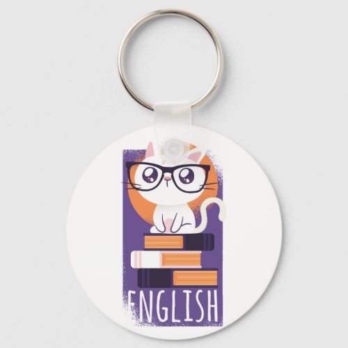 ENGLISH TEACHERS Gift _ Cute Kawaii Cat Purple Keychain