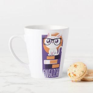 ENGLISH TEACHERS Gift - Cute Kawaii Cat Purple Latte Mug
