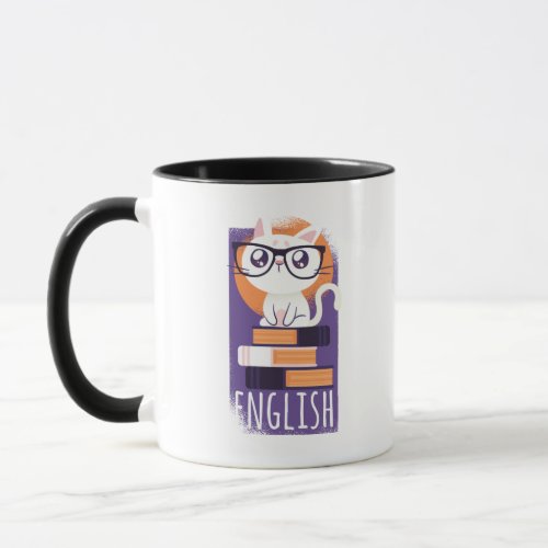 ENGLISH TEACHERS Gift _ Cute Kawaii Cat Purple Mug