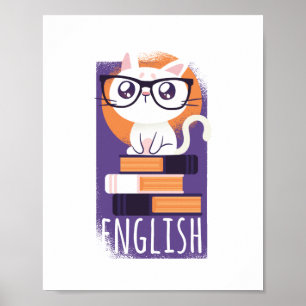 ENGLISH TEACHERS Gift - Cute Kawaii Cat Purple Poster