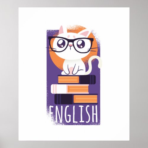 ENGLISH TEACHERS Gift _ Cute Kawaii Cat Purple Poster