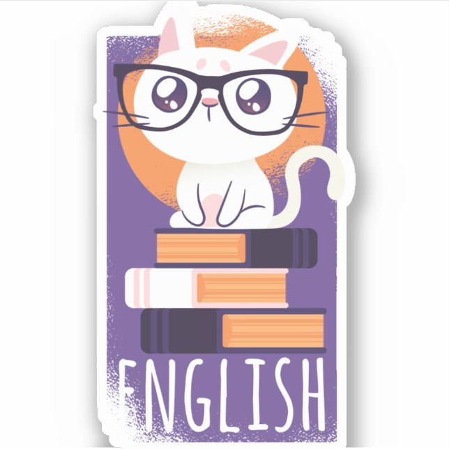 ENGLISH TEACHERS Gift - Cute Kawaii Cat Purple Sticker (Front)