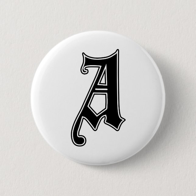 English text Gothic Monogram letter A Pinback Button (Front)