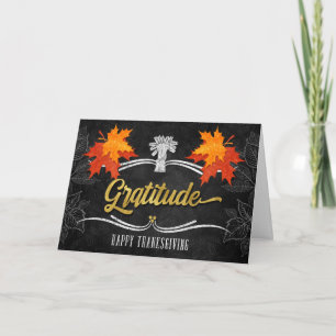 English Thanksgiving Grateful Blessings Chalkboard Holiday Card