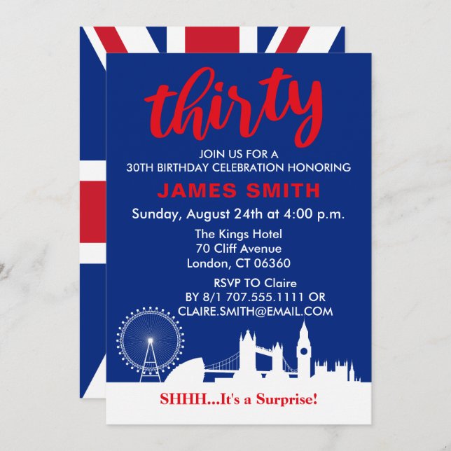 English Theme 30th Birthday Party Invitation (Front/Back)