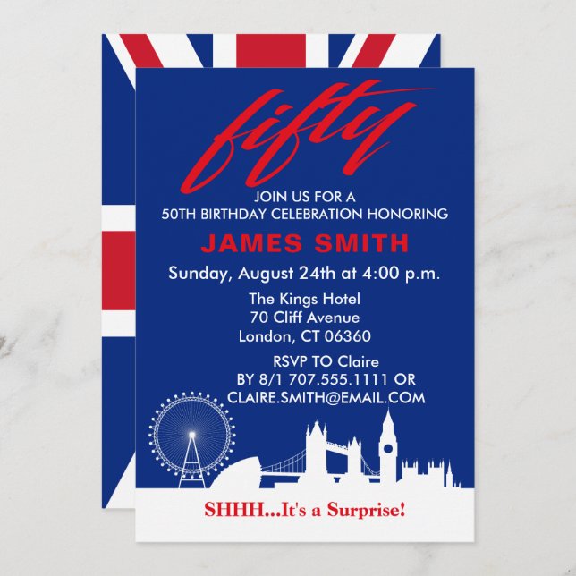 English Theme 50th Birthday Party Invitation (Front/Back)