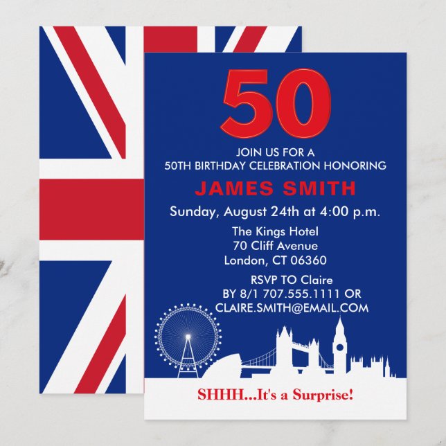English Theme 50th Birthday Party Invitation (Front/Back)