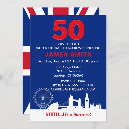 English Theme 50th Birthday Party Invitation