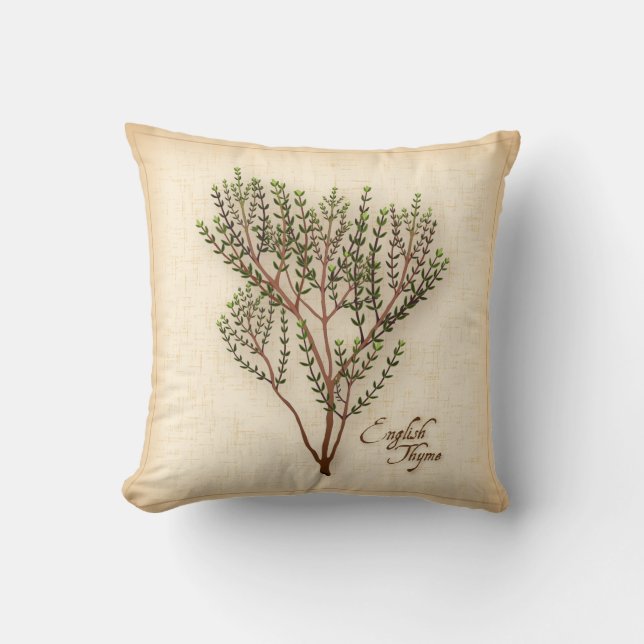English Thyme Herb Throw Pillow (Front)