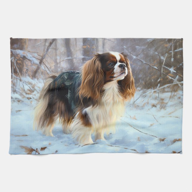 English Toy Spaniel Let It Snow Christmas  Kitchen Towel (Horizontal)