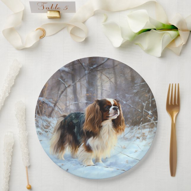 English Toy Spaniel Let It Snow Christmas  Paper Plates (Wedding)