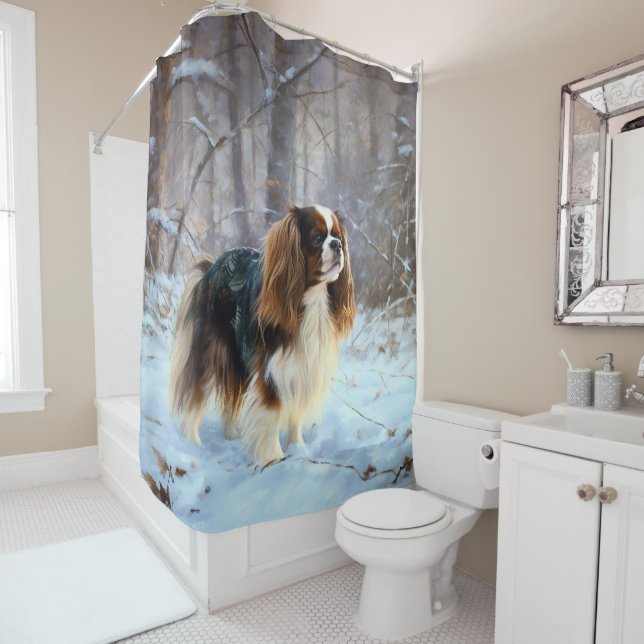 English Toy Spaniel Let It Snow Christmas  Shower Curtain (In Situ)