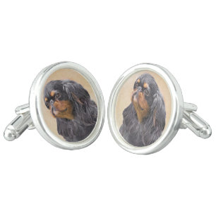 English Toy Spaniel Painting Original Animal Art Cufflinks
