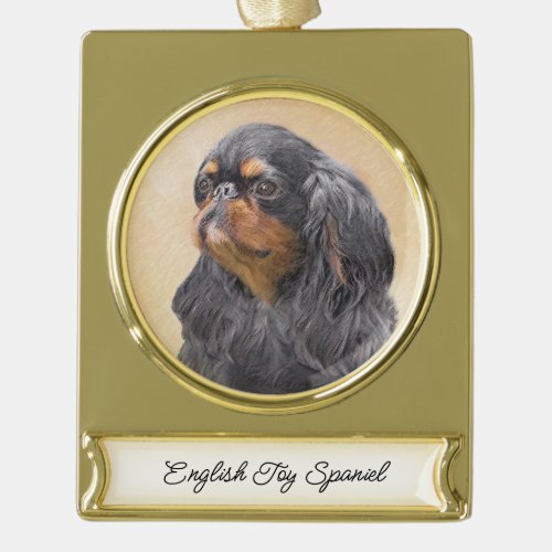 English Toy Spaniel Painting Original Animal Art Gold Plated Banner Ornament
