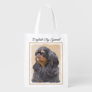 English Toy Spaniel Painting Original Animal Art Grocery Bag