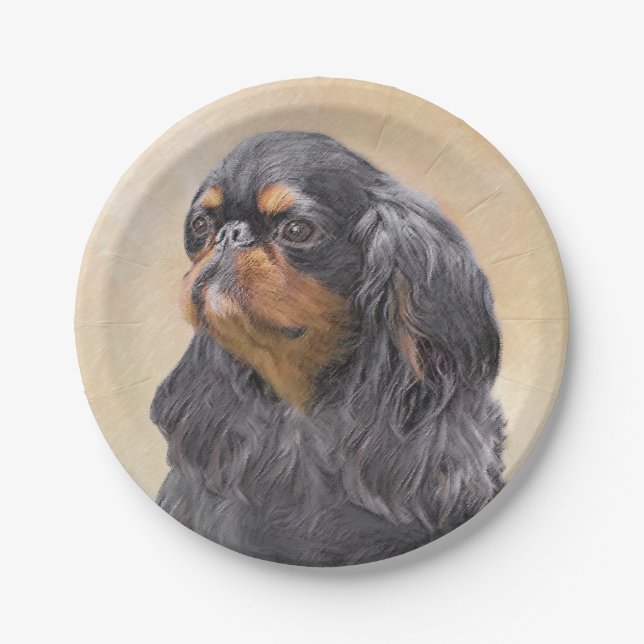 English Toy Spaniel Painting Original Animal Art Paper Plates (Front)