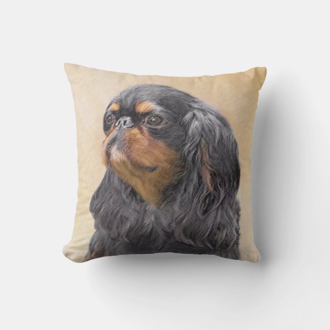 English Toy Spaniel Painting Original Animal Art Throw Pillow (Front)