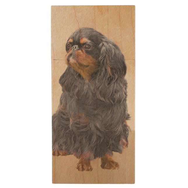 English Toy Spaniel Painting Original Animal Art Wood Flash Drive (Front Vertical)