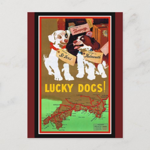 English Travel Poster Dogs to Torquay Falmouth Postcard