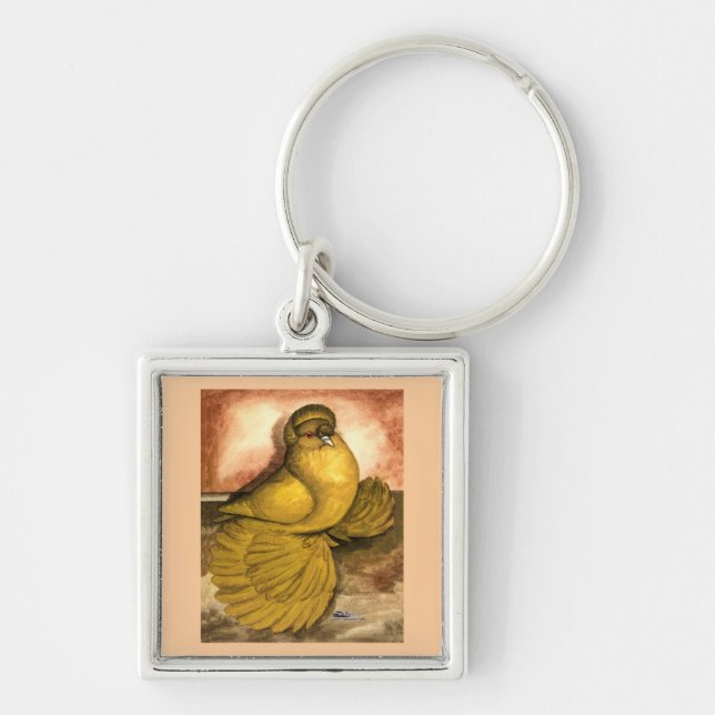 English Trumpeter Pigeon Yellow Self Keychain (Front)
