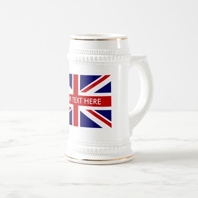 English Union Jack flag white beer stein mug (Front Right)