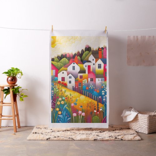 English Village and Flowers Cheater Quilt Panel Fabric
