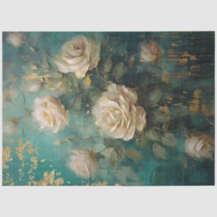 English white roses gold foil sage green mix media tissue paper