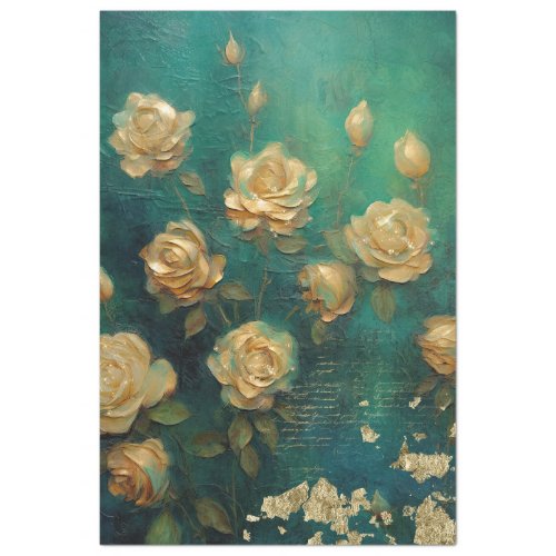English yellow roses gold foil emerald deep green  tissue paper